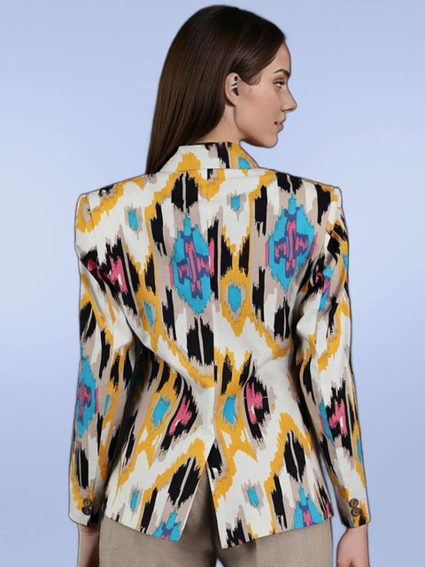 Talethread Printed Jaipur Cotton Single-Breasted Casual Blazer - Image 4