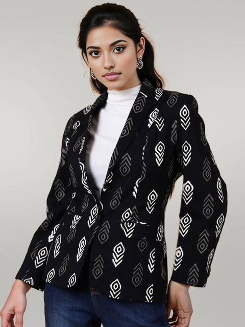 Talethread Printed Cotton Single-Breasted Casual Blazer