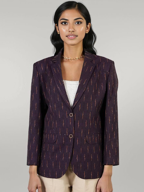 Talethread Ikat Printed Cotton Single-Breasted Casual Blazer