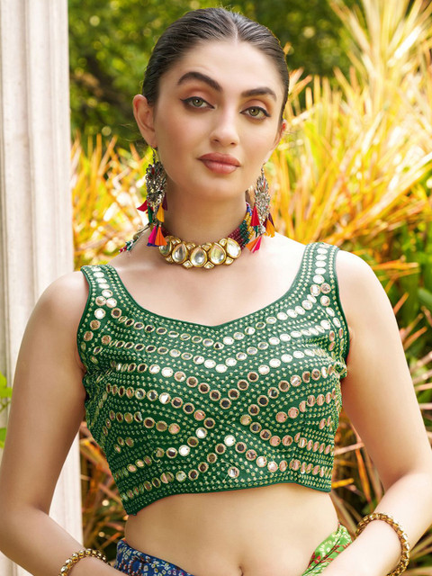 HERE&NOW Embroidered Mirror Work V-Neck Saree Blouse