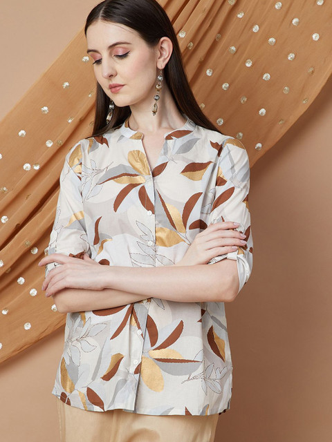 Melange by Lifestyle Printed Shirt Collar Pure Cotton Kurti