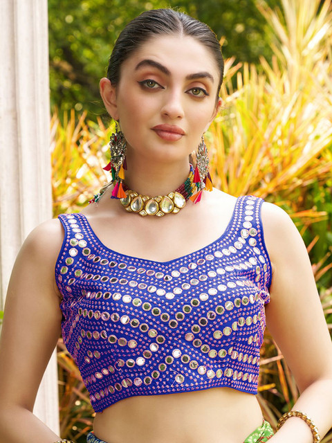 HERE&NOW Embroidered Mirror Work V-Neck Saree Blouse