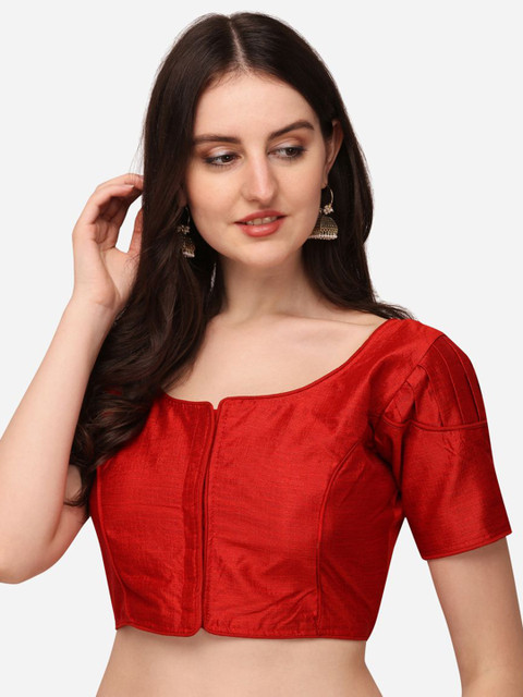 HERE&NOW Silk Round Neck Puff Sleeves Readymade Saree Blouse