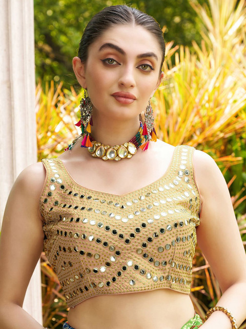 HERE&NOW Embroidered Mirror Work V-Neck Saree Blouse