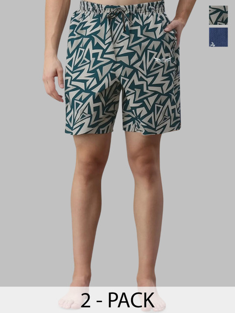 CHROME & CORAL Men Pack Of 2 Geometric Printed Cotton Shorts