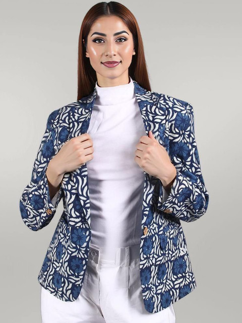 Talethread Floral Printed Cotton Single-Breasted Casual Blazer