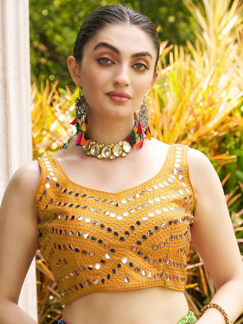 HERE&NOW Embroidered Mirror Work V-Neck Saree Blouse