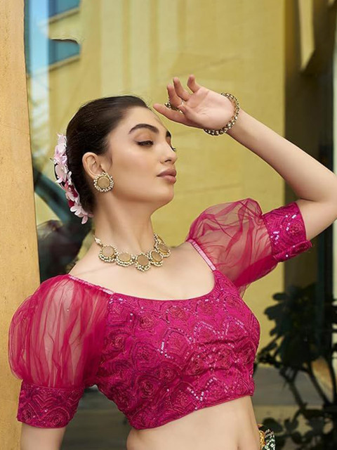 HERE&NOW Embroidered Puff Sleeved Saree Blouse