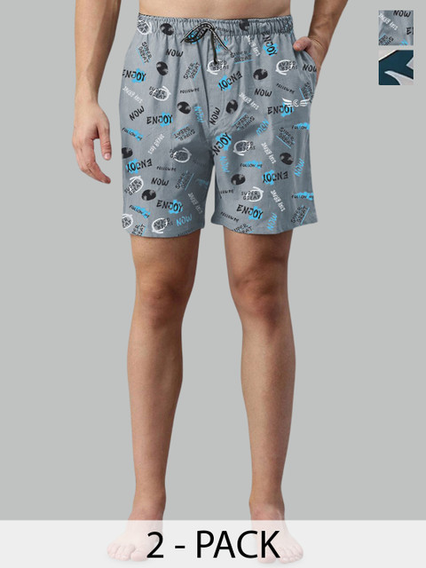 CHROME & CORAL Men Pack of 2 Regular Fit Cotton Shorts