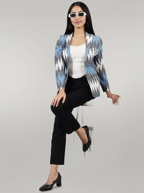 Talethread Ikat Printed Cotton Single-Breasted Casual Blazer - Image 5
