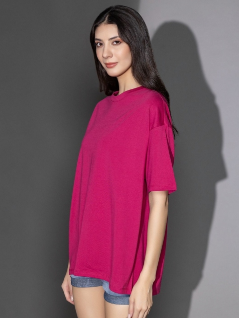 TITTLI Women Solid Round Neck Cotton Oversized T-shirt - Image 4