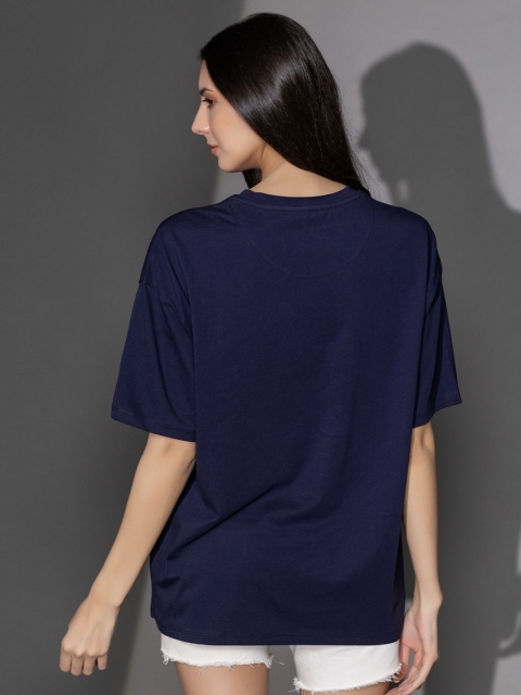 TITTLI Women Solid Round Neck Cotton Oversized T-shirt - Image 5