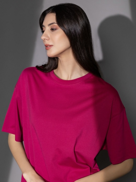 TITTLI Women Solid Round Neck Cotton Oversized T-shirt - Image 7