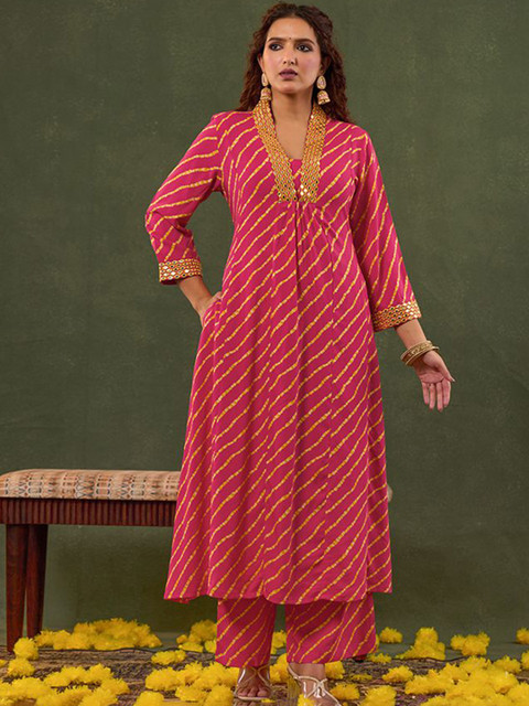 KASYA Printed V-Neck Tunic With Palazzos