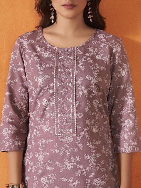 Anouk Floral Printed Thread Work Kurta Trousers & Dupatta - Image 2