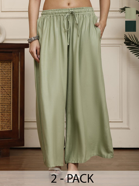 Valles365 by S.C. Women Pack Of 2 Solid Flared Knitted Ethnic Palazzos