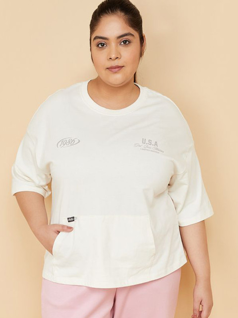 max Women Plus Size Typography Printed Round Neck Pure Cotton Relaxed Fit T-shirt