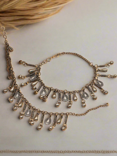 Sangria Set Of 2 Silver-Plated Artificial Stones and Beads Anklet