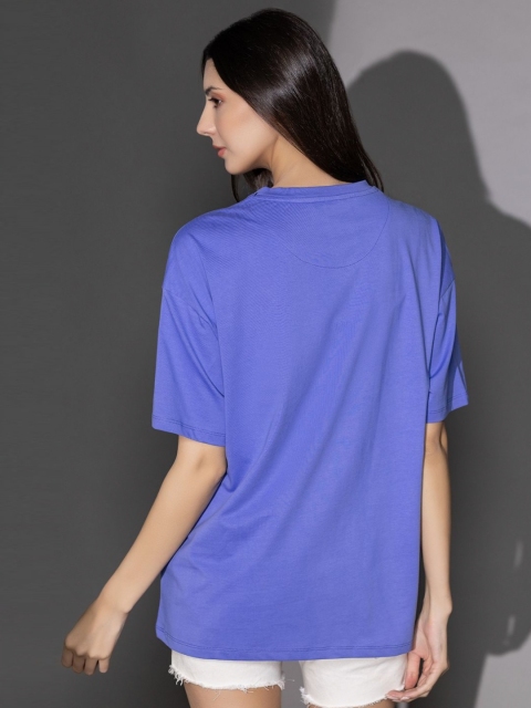 TITTLI Women Solid Round Neck Cotton Oversized T-shirt - Image 5