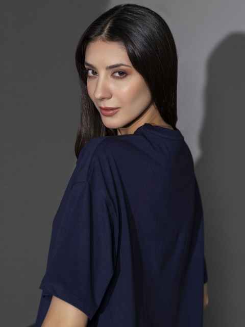 TITTLI Women Solid Round Neck Cotton Oversized T-shirt - Image 7