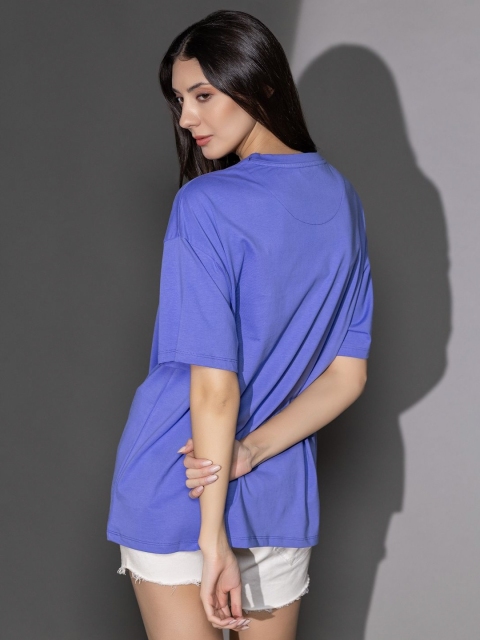 TITTLI Women Solid Round Neck Cotton Oversized T-shirt - Image 7