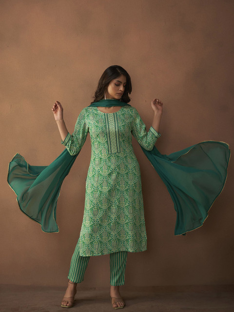 Anouk Women Ethnic Motifs Printed Straight Kurta with Trousers & Dupatta - Image 5