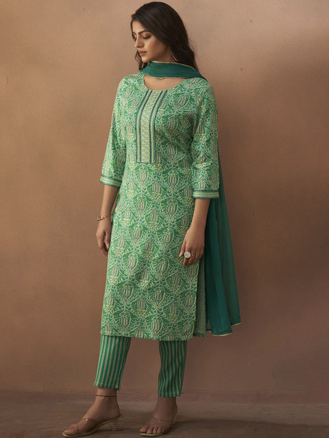 Anouk Women Ethnic Motifs Printed Straight Kurta with Trousers & Dupatta - Image 3