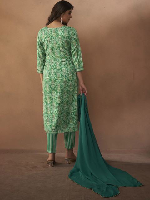 Anouk Women Ethnic Motifs Printed Straight Kurta with Trousers & Dupatta - Image 4
