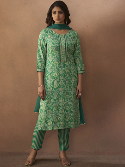Anouk Women Ethnic Motifs Printed Straight Kurta with Trousers & Dupatta