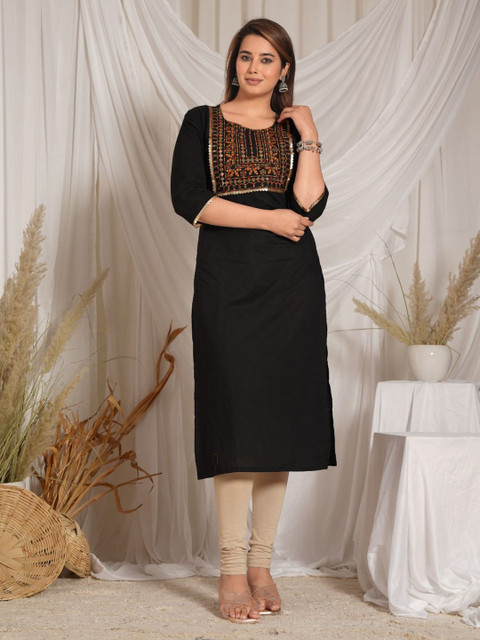JEMCY Yoke Design Round Neck Straight Cotton Kurta