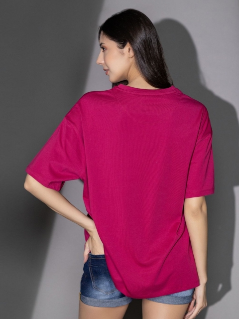 TITTLI Women Solid Round Neck Cotton Oversized T-shirt - Image 5