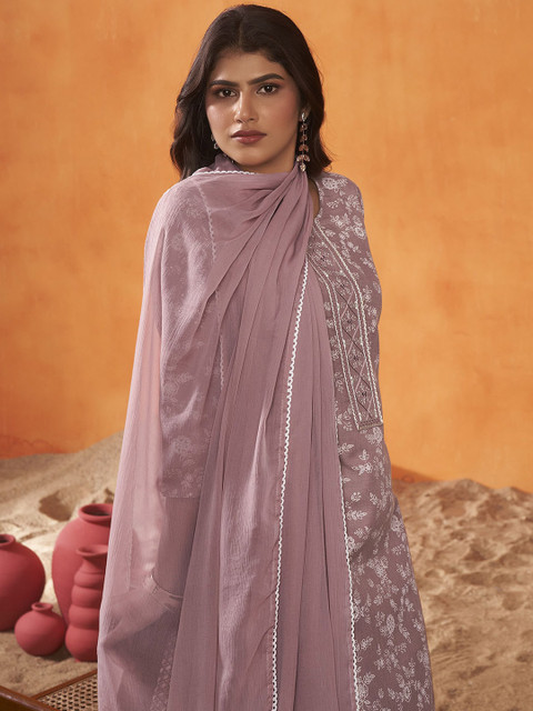 Anouk Floral Printed Thread Work Kurta Trousers & Dupatta - Image 6