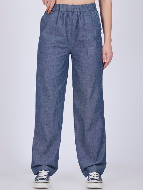 Outzidr Women Regular Fit High-Rise Denim Cotton Trouser