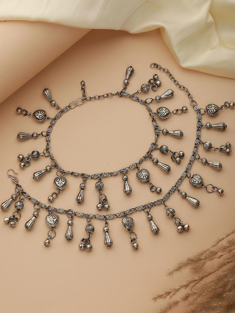 Sangria Set Of 2 Silver-Plated Artificial Stones and Beads Anklet