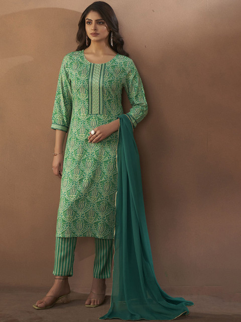 Anouk Women Ethnic Motifs Printed Straight Kurta with Trousers & Dupatta - Image 6