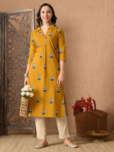 Anouk Rustic Women Ethnic Motifs Printed Festive Cotton Straight Kurta