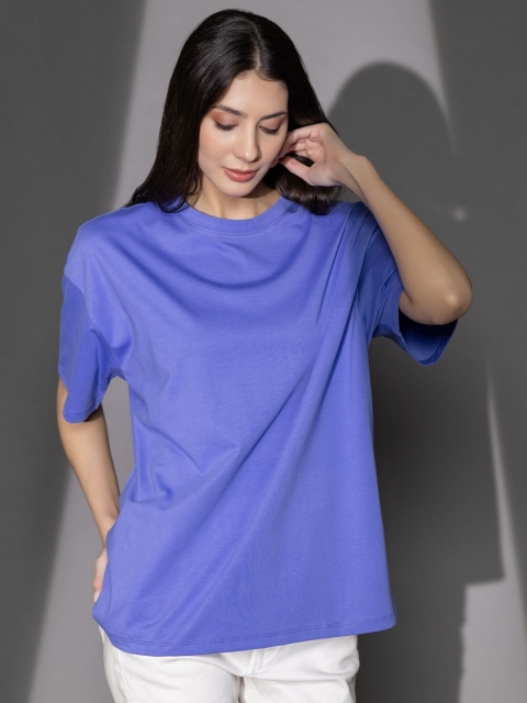 TITTLI Women Solid Round Neck Cotton Oversized T-shirt - Image 4