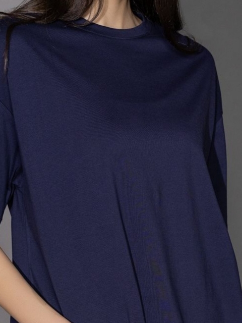 TITTLI Women Solid Round Neck Cotton Oversized T-shirt - Image 2