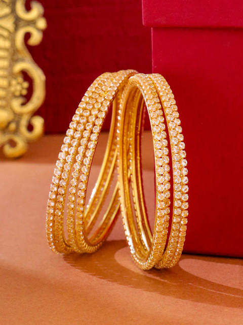 Anouk Women Set of 8 American Diamond Gold Plated Bangles - Image 2