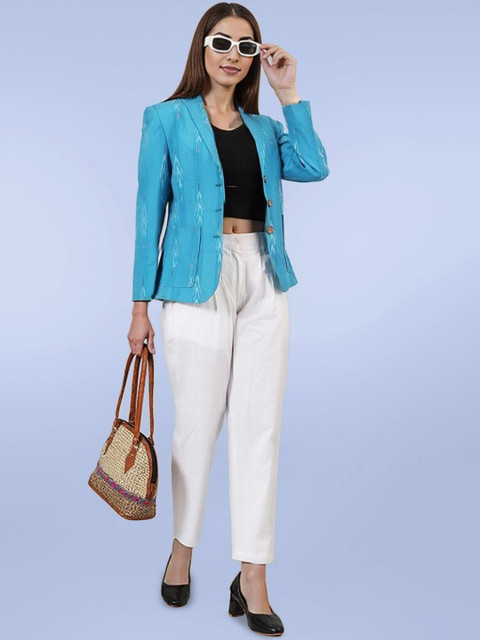 Talethread Ikat Printed Cotton Single-Breasted Casual Blazer - Image 5