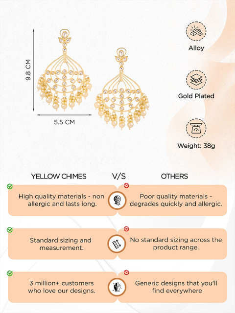 Yellow Chimes Gold Plated Pearls Studded Contemporary Chandbalis Earrings - Image 6