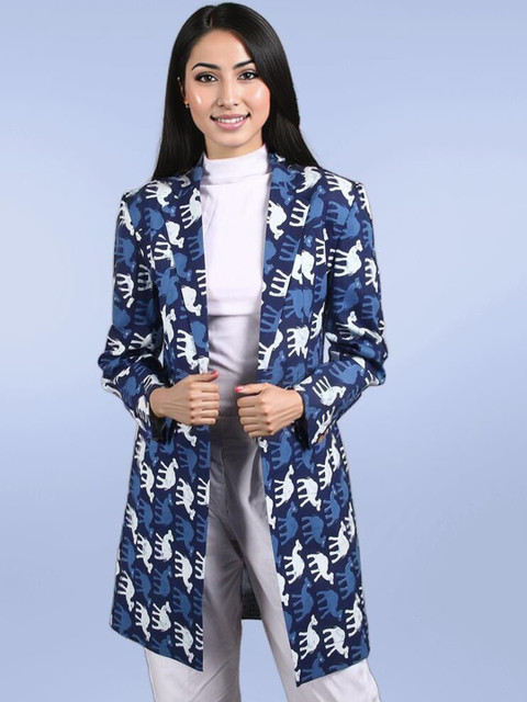 Talethread Printed Cotton Double-Breasted Overcoat