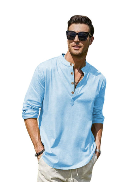 APEKTRA Men Mandarin Collar Roll-Up Sleeves Cotton Kurta