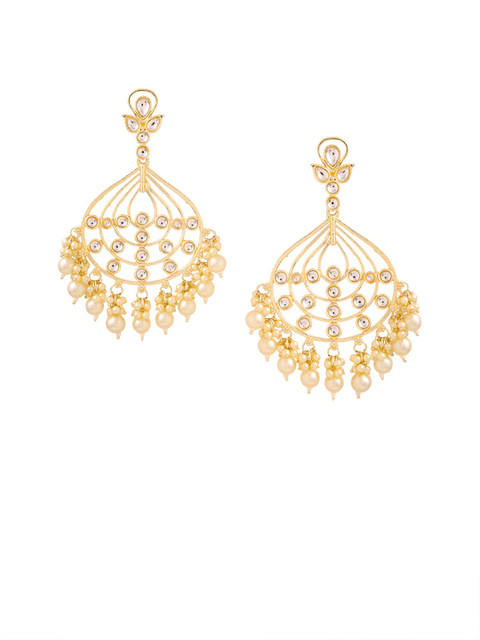 Yellow Chimes Gold Plated Pearls Studded Contemporary Chandbalis Earrings - Image 3