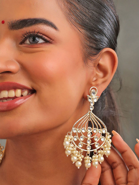 Yellow Chimes Gold Plated Pearls Studded Contemporary Chandbalis Earrings - Image 5