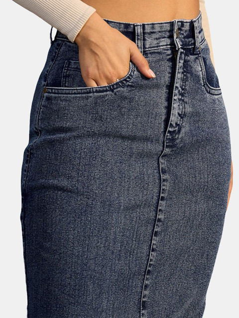 The Roadster Lifestyle Co Denim Straight Midi Skirt - Image 6