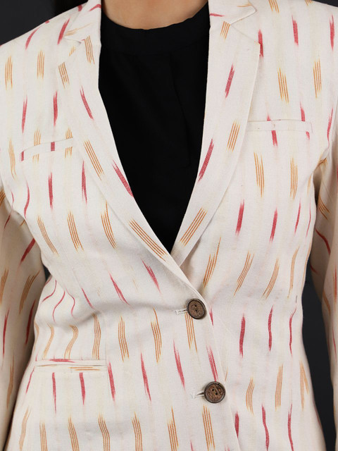 Talethread Ikat Printed Cotton Single-Breasted Casual Blazer - Image 2