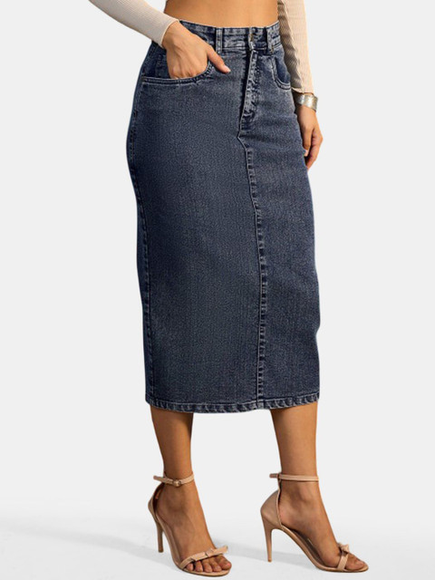 The Roadster Lifestyle Co Denim Straight Midi Skirt - Image 2