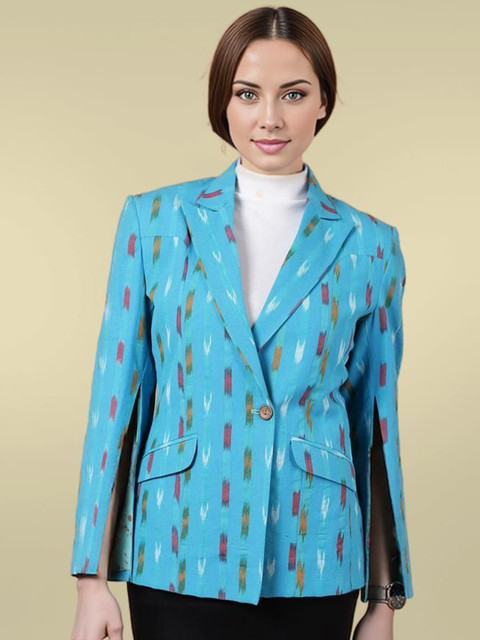 Talethread Ikat Printed Cotton Single-Breasted Casual Blazer