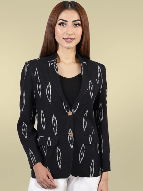 Talethread Ikat Printed Cotton Single-Breasted Blazer